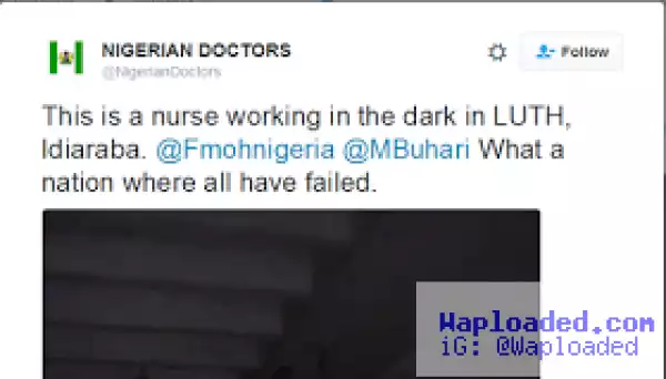 Photo of a nurse working in the dark at LUTH